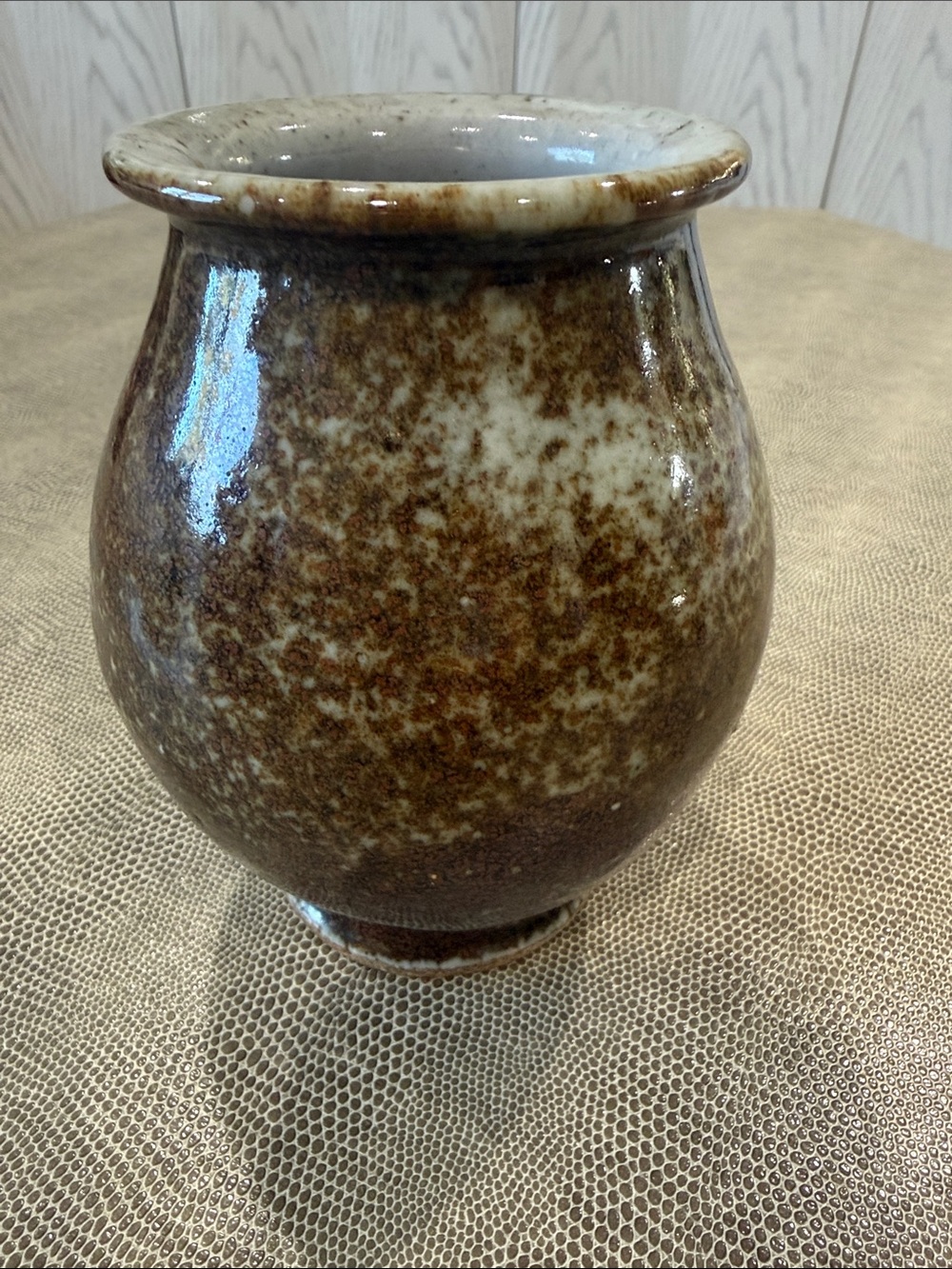 Glossy MCM Speckled Hand Thrown “signed” Brown Ceramic Vase - Home Art Ceramics